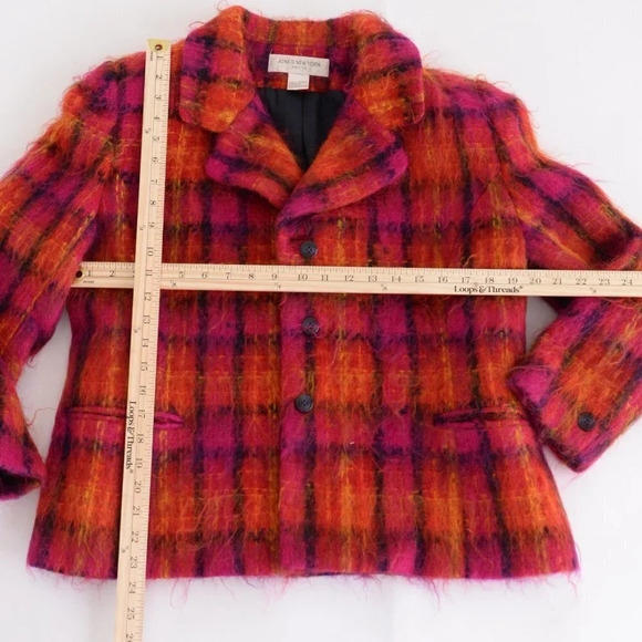 Vintage Jones New York Petites Pink/ Orange 50% Wool 45% Mohair Button Up Jacket - Picture 4 of 13